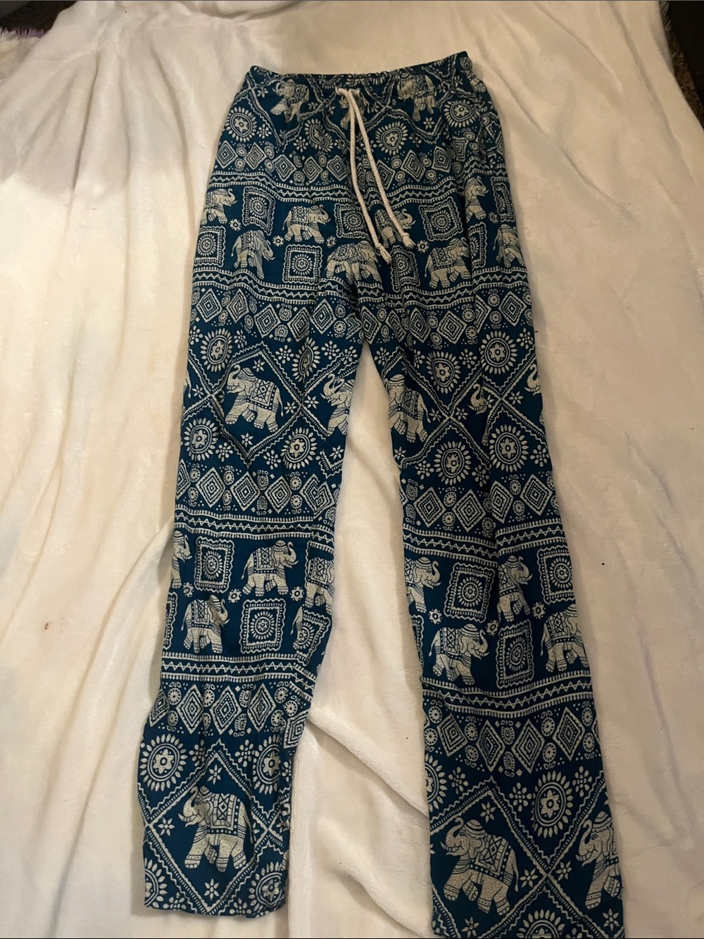 Blue Rayon Printed Drawstring Pants